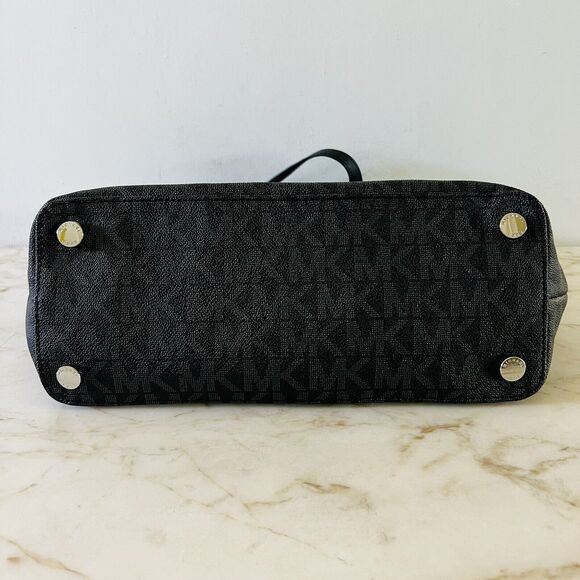 MICHAEL KORS Morgan Black Gray Logo Print Leather Medium Tote Bag - Picture 5 of 9